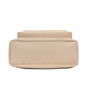 Minimalist beige nylon tote bag with high-capacity design and sturdy rectangular base structure