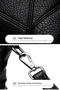 Makrodetail der hochdichten Nähte und silbernen Hardware auf schwarzer Kieselleder-Tasche