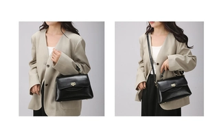 Black leather handbag set with gold clasp, showing hand-carry and crossbody styles