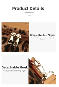 Détails du sac à dos léopard en fausse fourrure avec double fermeture éclair dorée
