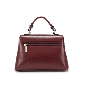 Vintage wine red glossy tote bag with gold hardware and top handle for women