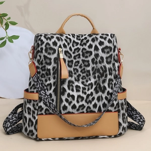 Sac À Dos Mode Imprimé Léopard Cuir PU Grande Capacité Antivol Multi Usage Décontracté Voyage Femme