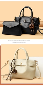 Detail view of the two-piece handbag set featuring synthetic leather texture and hardware