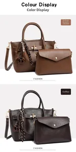 Detail view of the two-piece vintage tote and crossbody bag set with textured PU leather