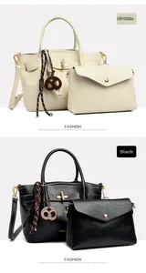 Detail view of two-piece tote bag set with lychee texture and metal twist-lock hardware