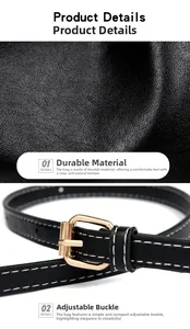 Close-up of black lychee grain leather strap with white stitching and gold metal buckle