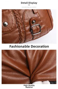 Gros plan sur la texture du similicuir marron avec tresse et rivets métalliques