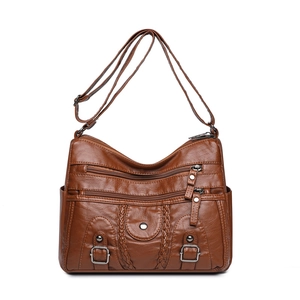 Sac Bandoulière Vintage Plusieurs Poches Cuir PU Souple Grande Capacité Sac À Épaule Détail Tressé Style Décontracté
