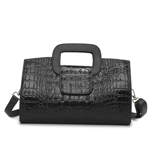 Schicke schwarze Handtasche mit Krokodilmuster, Griff und abnehmbarem Schultergurt