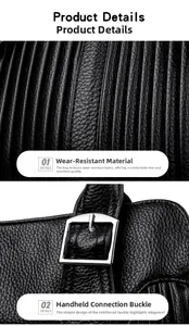 Close-up of litchi texture leather and silver square metal buckle on black handbag