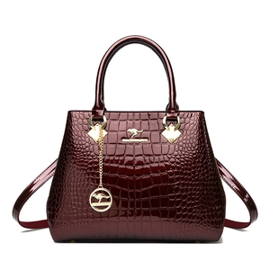 Women Crocodile Pattern Handbag Glossy Patent PU Leather Elegant Tote Shoulder Bag Large Capacity Casual Work Fashionable