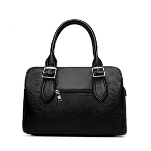 Classic black pebbled leather Boston handbag for women with spacious single shoulder design