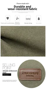 Detailed view of olive green water-resistant canvas fabric with brand logo tag