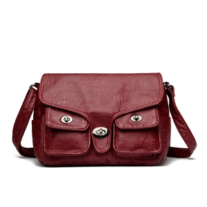 Vintage PU Leather Multi Pocket Crossbody Bag For Women Retro Biker Shoulder Baguette Bag With Twist Lock Buckle