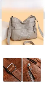 Detail view of large capacity shoulder bag showing multi-layer zippers and rhinestone decor