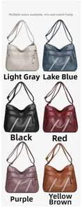 Six colors of large capacity faux leather shoulder bags with litchi grain texture