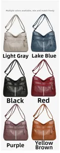 Multiple color options for large capacity faux leather shoulder bags with multi-zip design