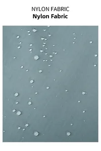 Détail du tissu en nylon imperméable avec gouttes d'eau sur le sac à dos gris