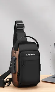 Men's anti-theft sling bag with 3-digit combination lock and external USB charging port