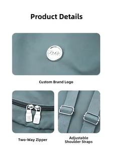 Détail du sac à dos en nylon vert avec logo ZMR en métal, double zip et sangle réglable