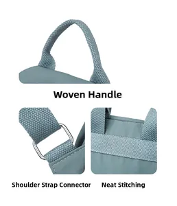 Détails de la poignée tissée, des attaches en métal et des coutures du sac en nylon