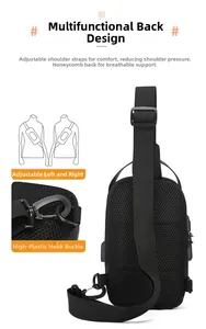 Men's anti-theft chest bag with breathable honeycomb mesh back and reversible strap