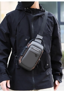 Detail of hardshell cross-body bag with anti-theft lock and external USB charging port