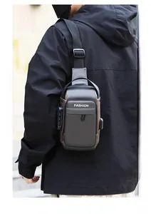 Outdoor back view of men's anti-theft sling bag with security combination lock and logo