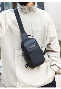 Detail view of anti-theft chest bag featuring a digital combination lock and matte fabric