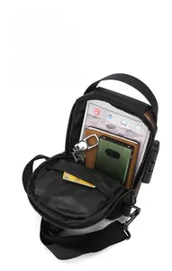 Internal view of anti-theft chest bag showing large capacity and security code lock