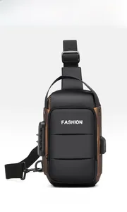 Men's anti-theft sling bag with combination lock and USB charging port detail