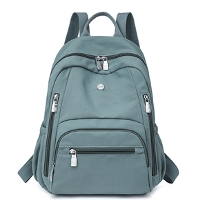 Sac à dos femme en nylon bleu-gris imperméable avec grande capacité et multiples poches