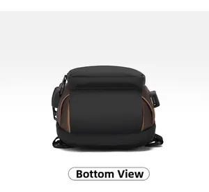 Detailed bottom view of waterproof chest bag with USB port and reinforced stitching