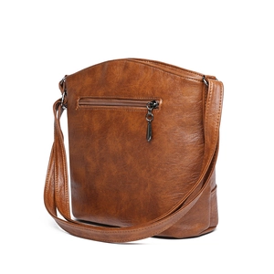 Vintage brown leather bucket bag with pebble texture and back zipper pocket