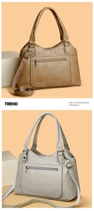Detail showing the lychee grain texture and zipper pocket on dual color tote bags