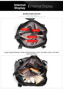 Interior layout of large PU leather tote bag with functional pockets and spacious compartments