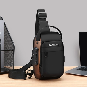 Men Anti Theft Sling Bag With Combination Lock USB Charging Port Waterproof Crossbody Chest Shoulder Bag For Commuting