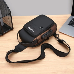 Waterproof crossbody chest bag for men with anti-theft lock and FASHION lettering
