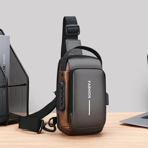 Waterproof anti-theft sling bag for men with USB port and secure combination lock