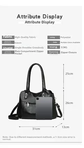 Détails des dimensions d'un cabas noir à motif litchi avec une largeur de 31 cm
