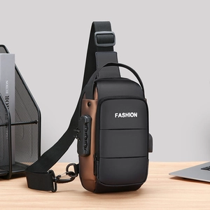 Anti Theft Men Chest Bag Waterproof PU Sling Crossbody Shoulder Backpack With USB Charging Port Combination Lock Travel