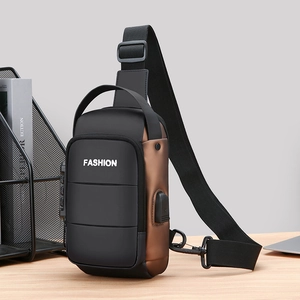 Men's crossbody chest bag with anti-theft combination lock and USB charging port
