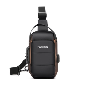 Waterdichte crossbody tas voor heren in zwart en brons met USB-poort en cijferslot