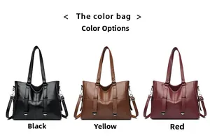 Trois sacs cabas en cuir noir, jaune et rouge avec des bandoulières réglables amovibles