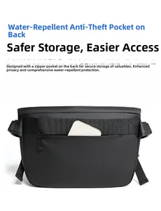Detailed back view of water-resistant anti-theft zipper pocket on men's crossbody bag
