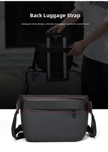 Mens waterproof crossbody bag detail showing back luggage strap for easy travel