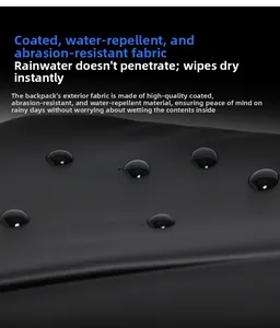 Macro shot of waterproof black coated fabric with water droplets on men's crossbody bag