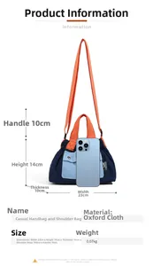 Detailed size specifications for the nylon crossbody bag with mobile phone comparison