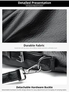 Détails du cuir noir texturé durable et des crochets métalliques brillants amovibles