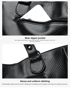Détail de la poche zippée antivol et des coutures renforcées sur le sac cabas noir
